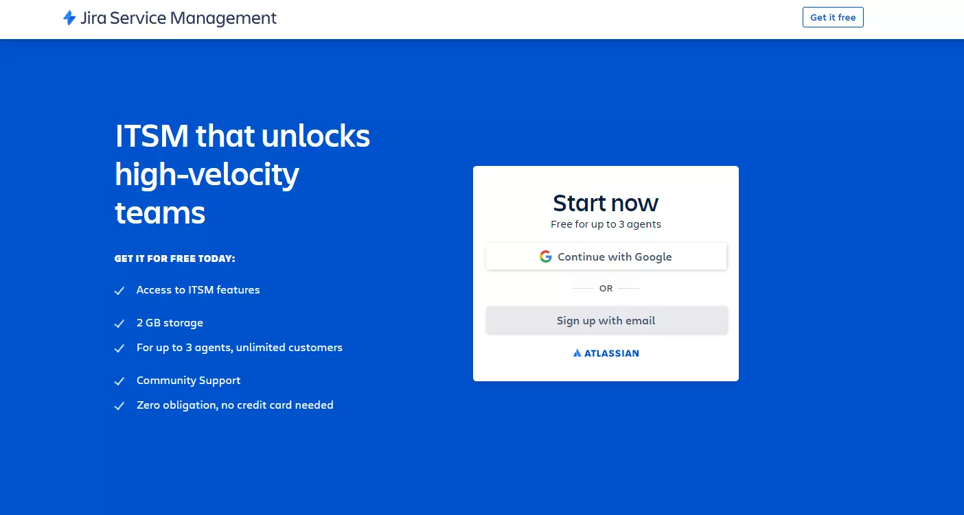 Domovská stránka JIRA Service Management