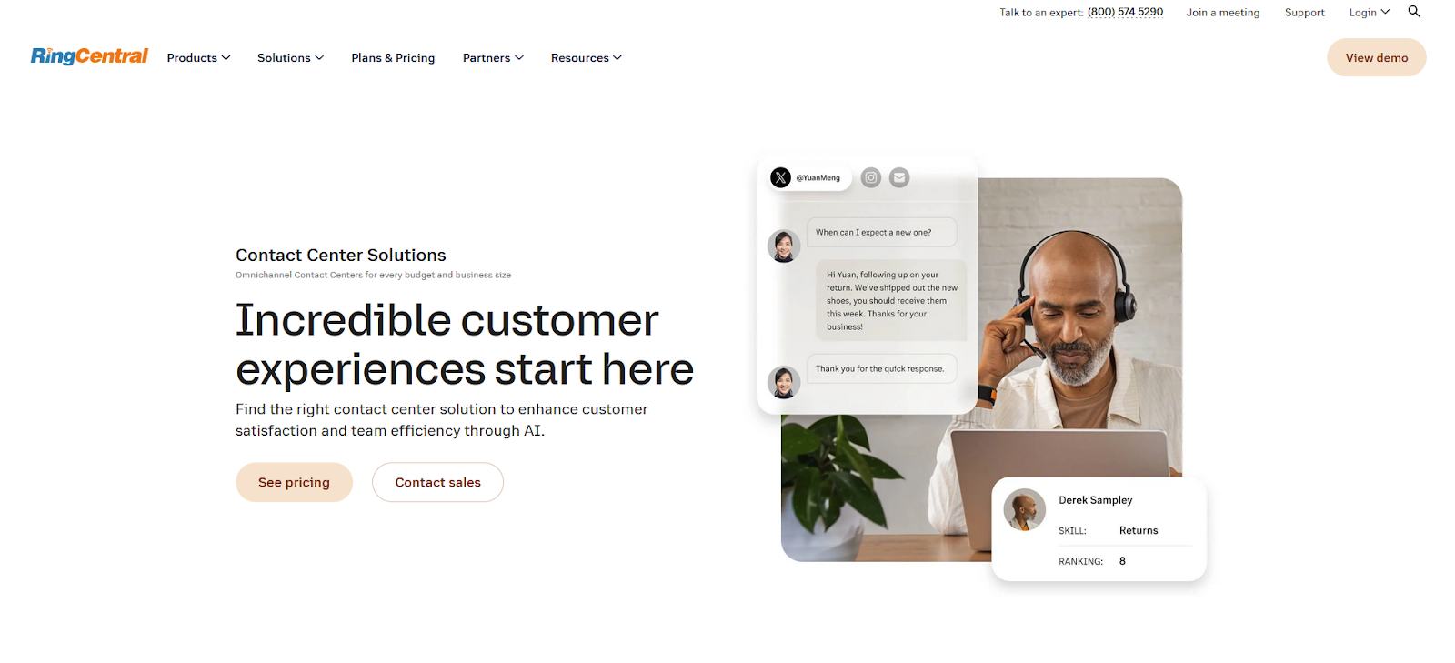 Domovská stránka software pro call centrum RingCentral