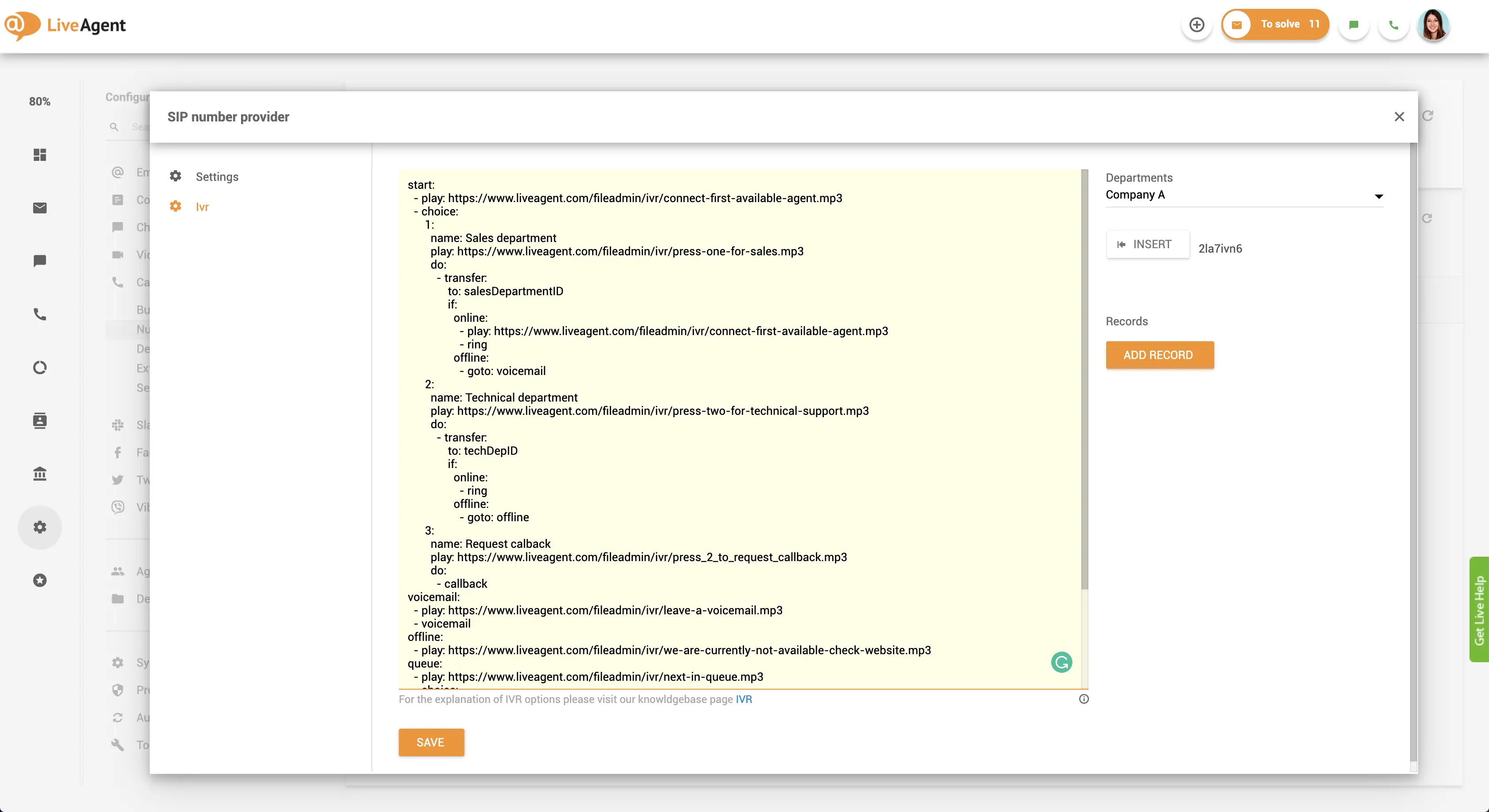 Rozhraní pro vytváření skriptu IVR