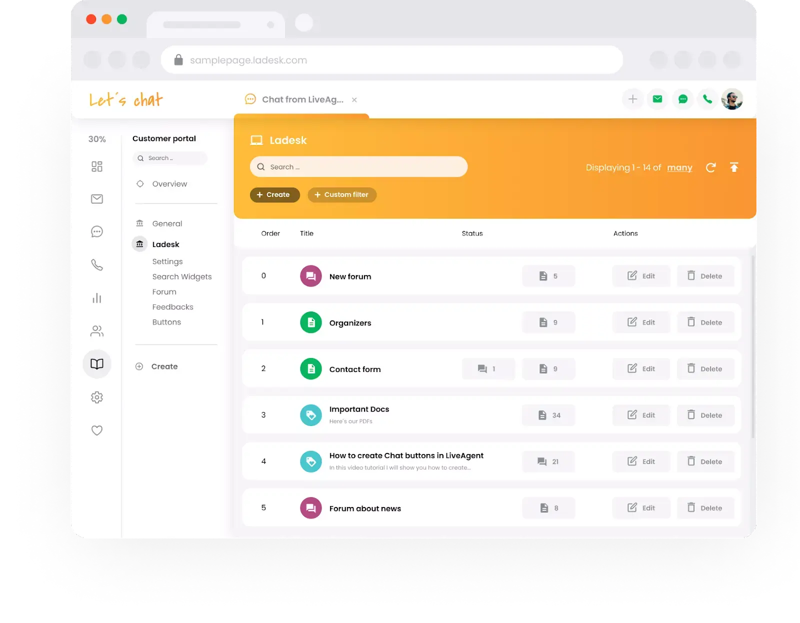 Znalostní báze Live Agent support portal