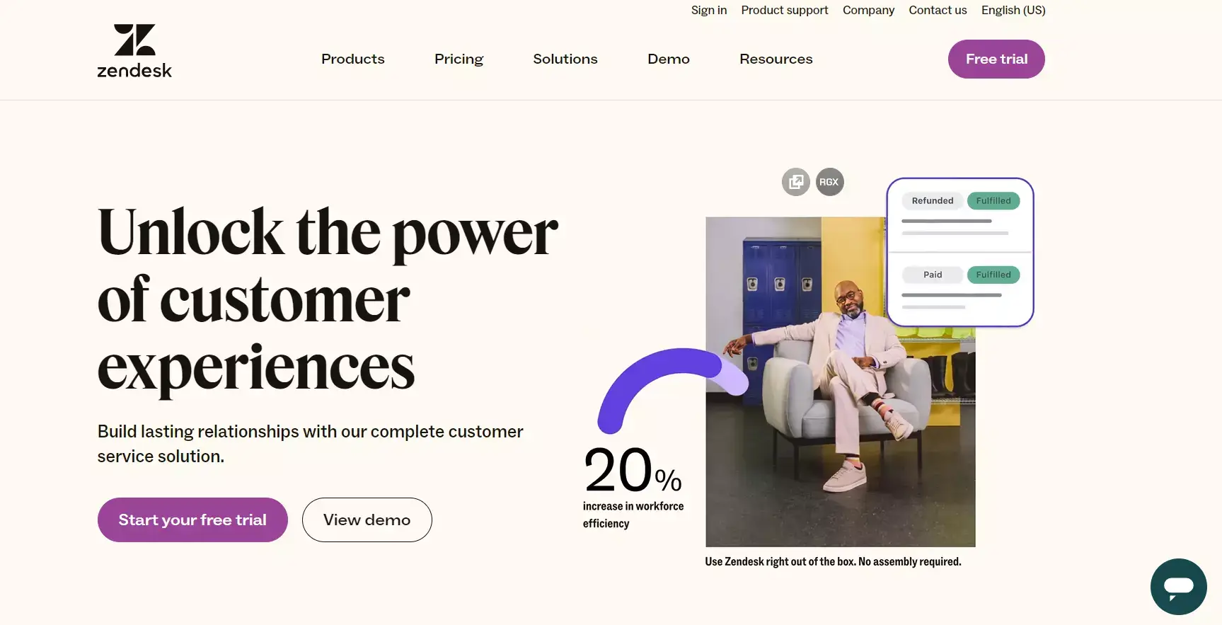 Domovská stránka Zendesk Suite - software pro živý chat zaměřený na vztahy v e-commerce