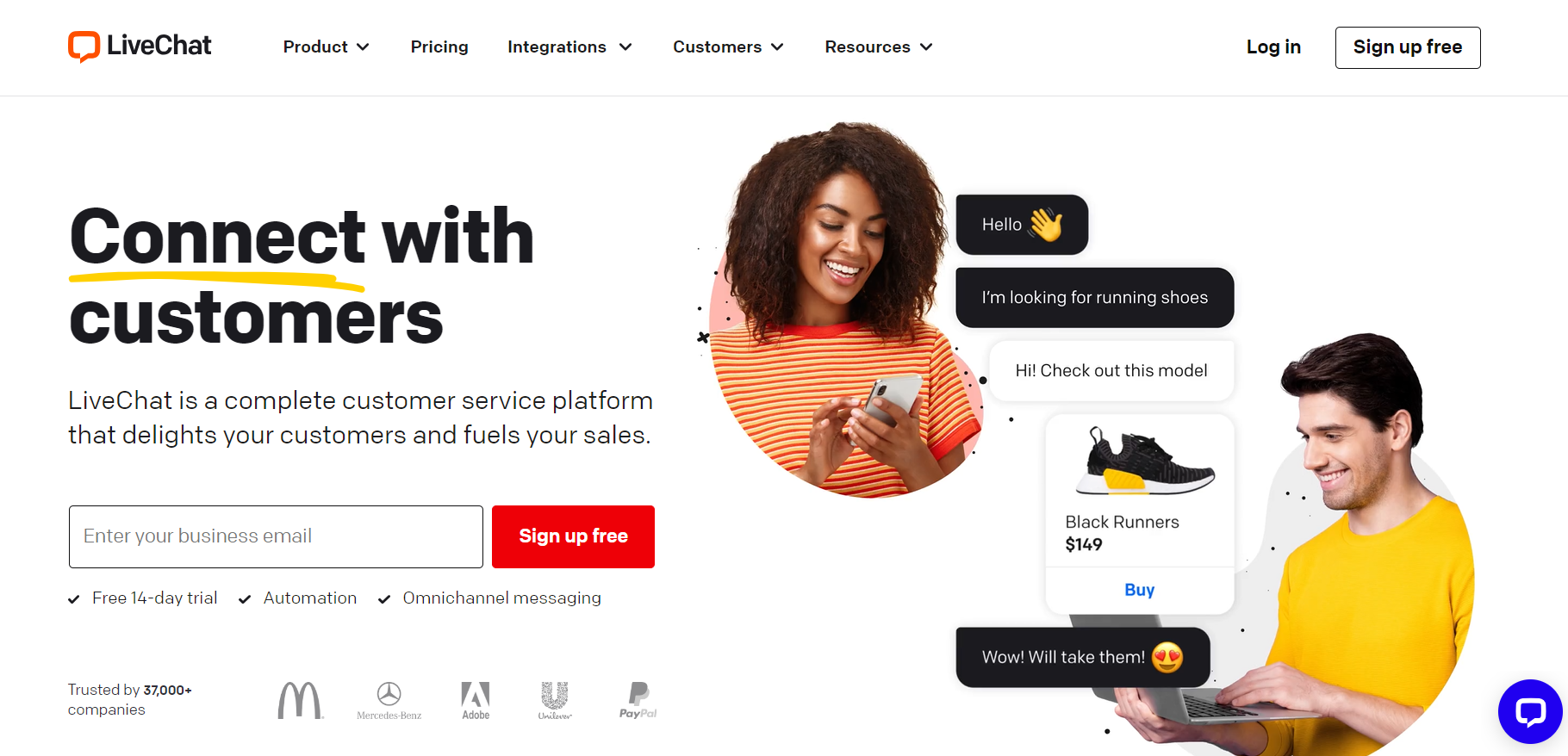 Domovská stránka LiveChat - software pro live chat pro podporu e-commerce