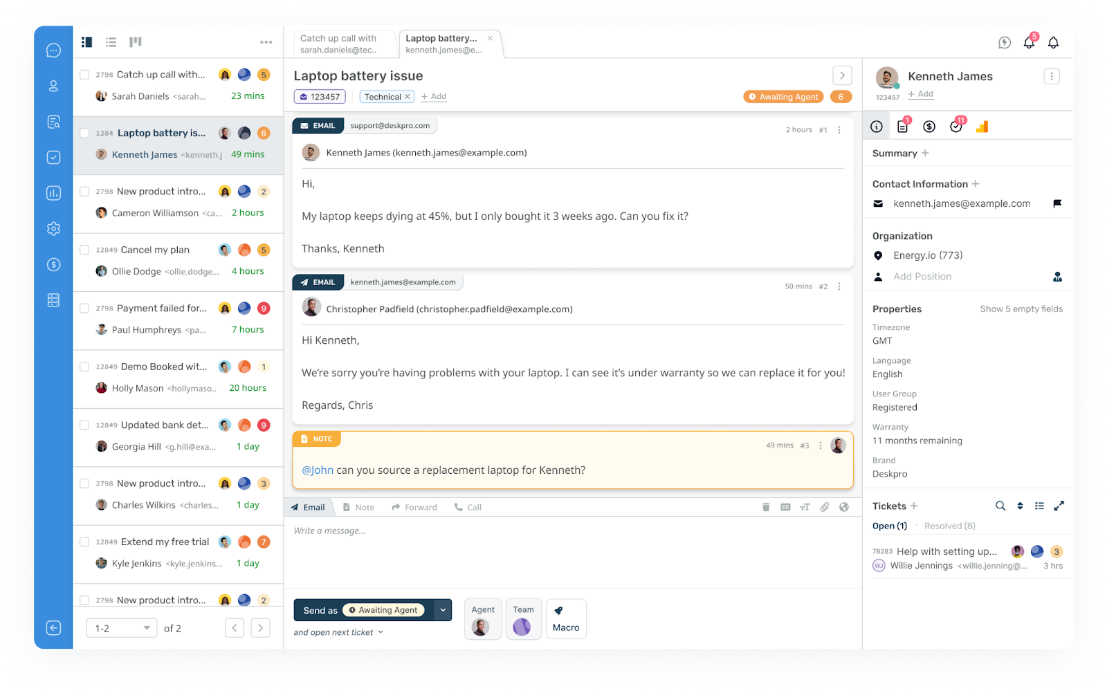 Snímek obrazovky rozhraní Deskpro