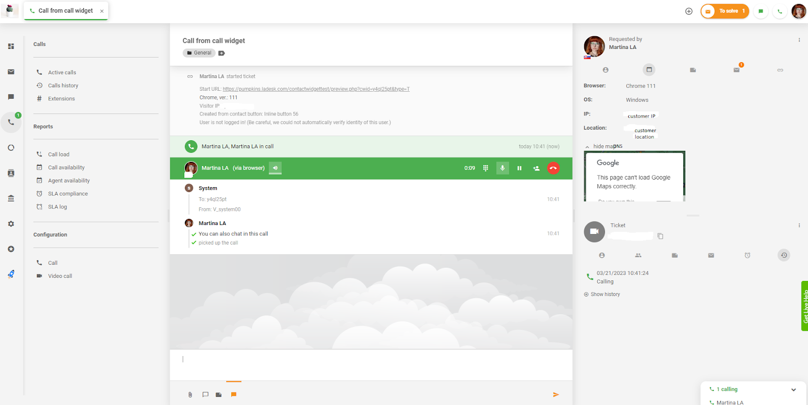 LiveAgent - hovor z widgetu hovoru