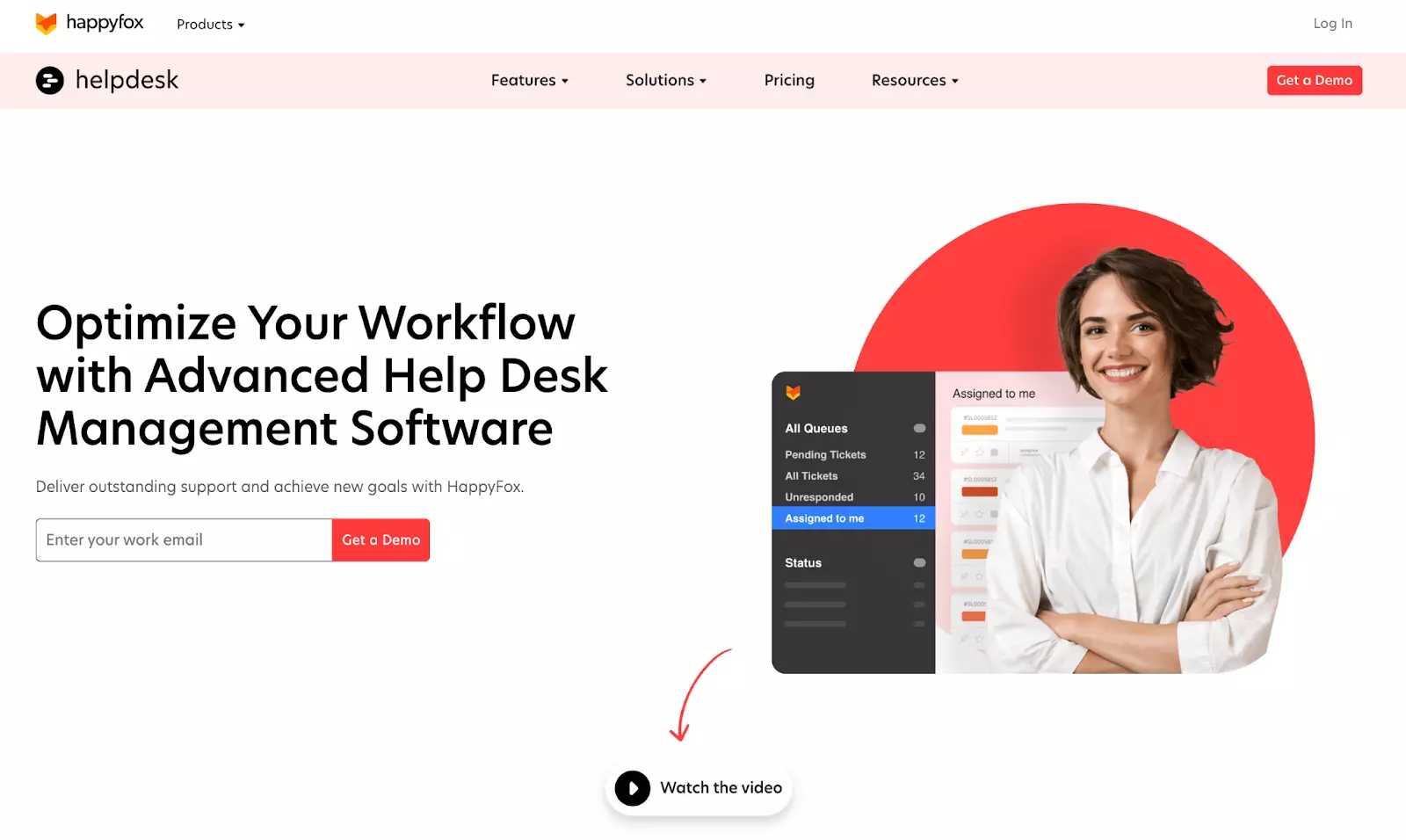 Domovská stránka systému správy lístků helpdesk Happyfox