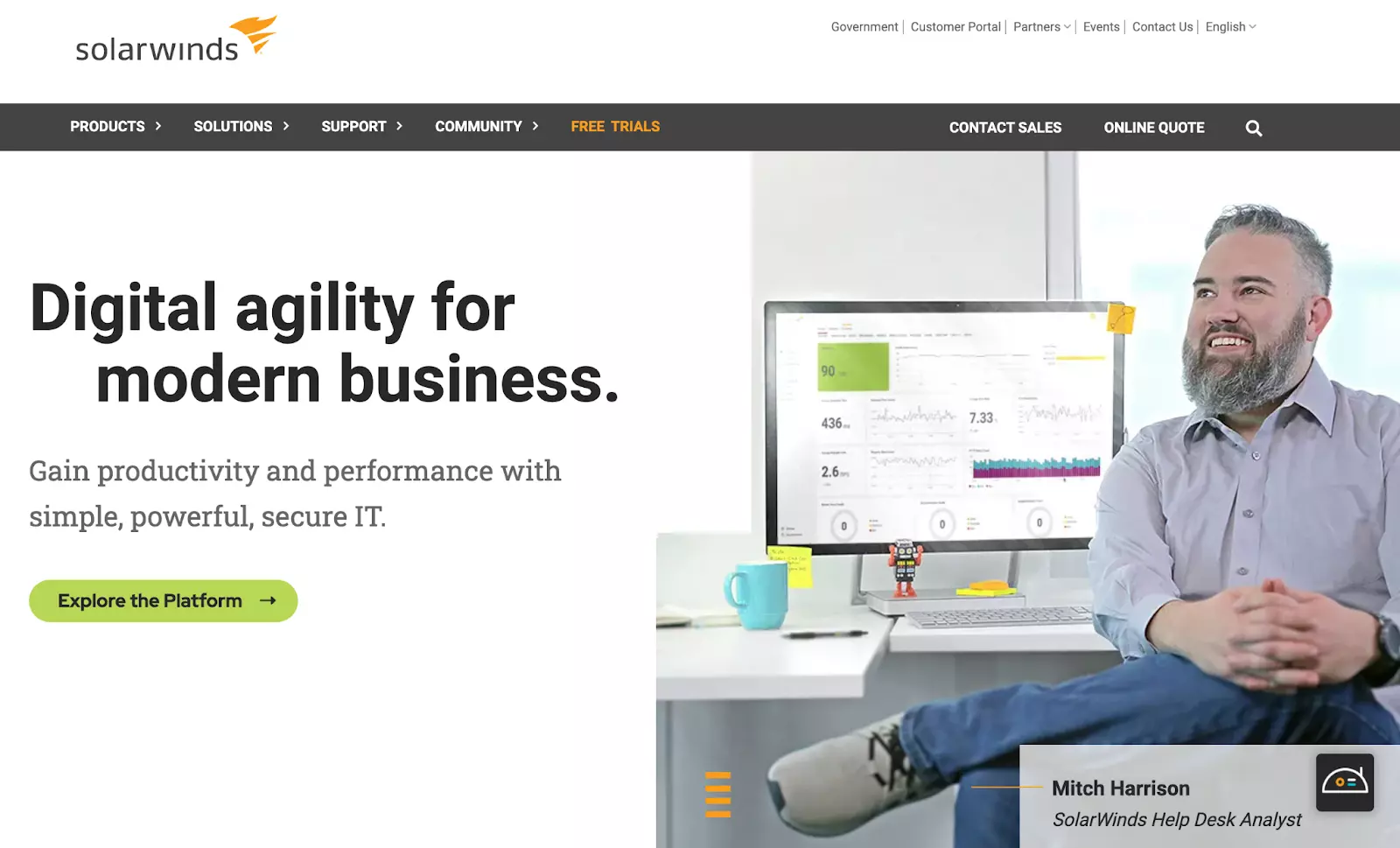Domovská stránka systému podpory správy lístků Solarwinds