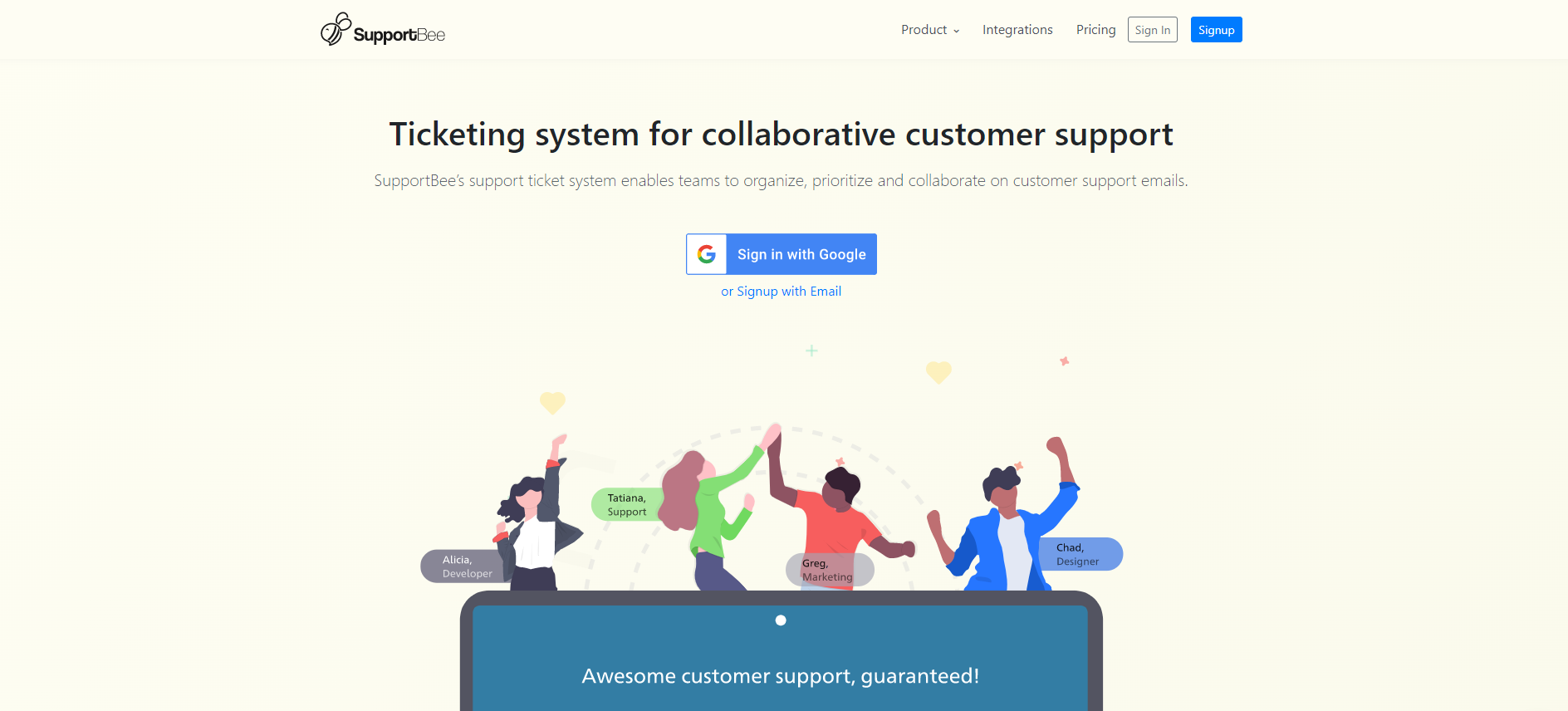 Domovská stránka IT systému správy lístků Supportbee