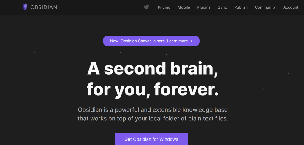 Vizuální reprezentace domovské stránky software Obsidian