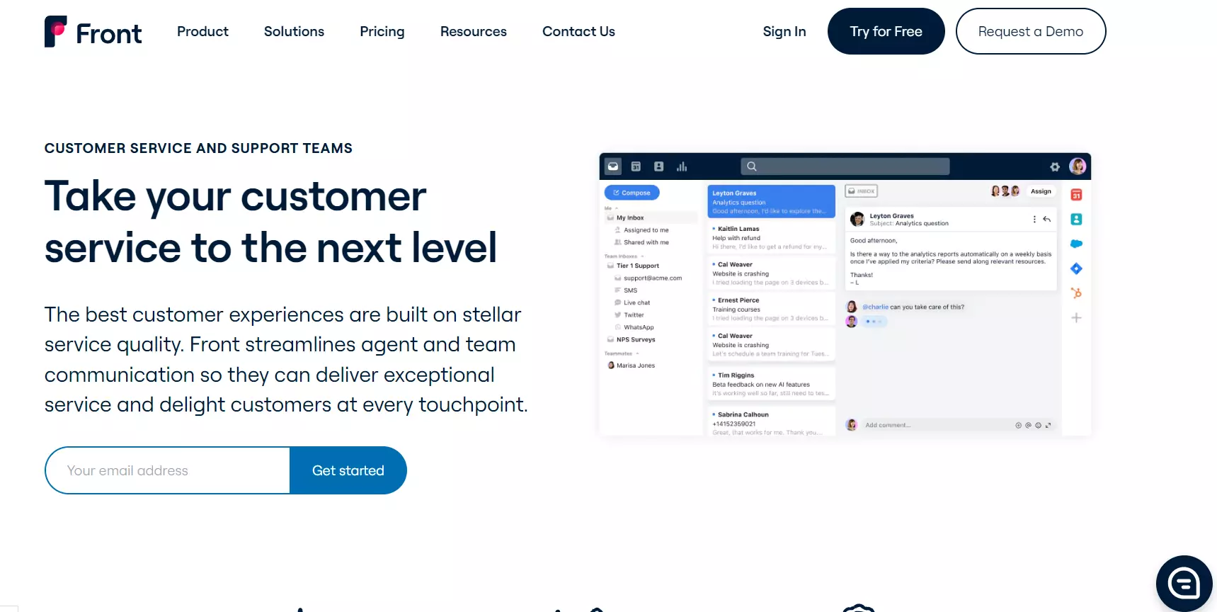 Domovská stránka zákaznické služby Front