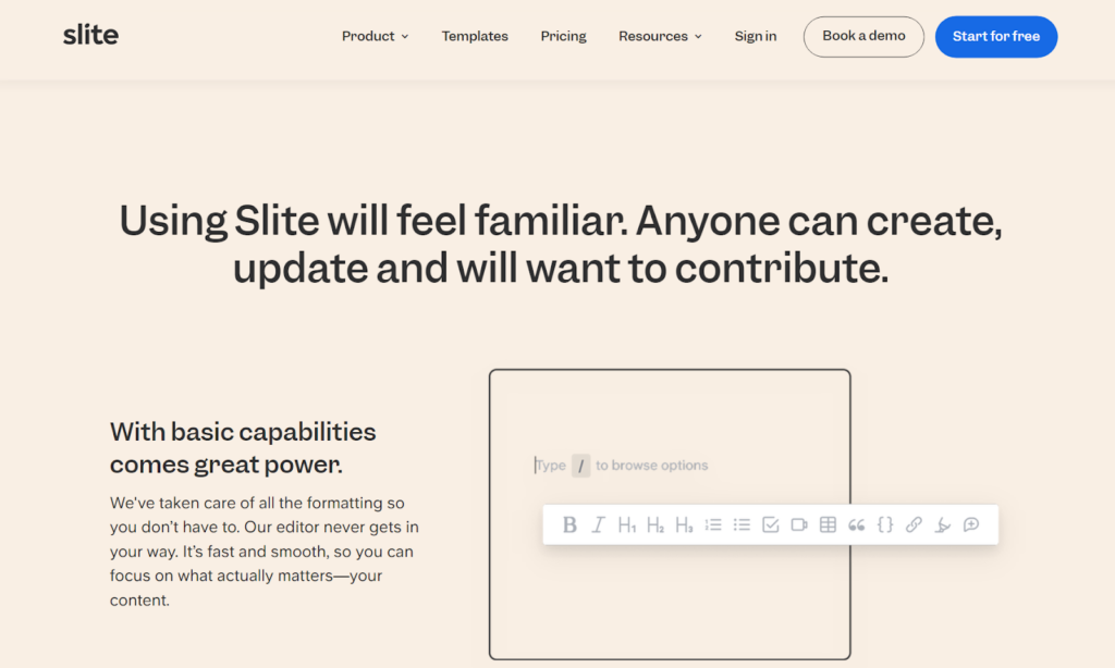 Domovská stránka správy znalostí Slite