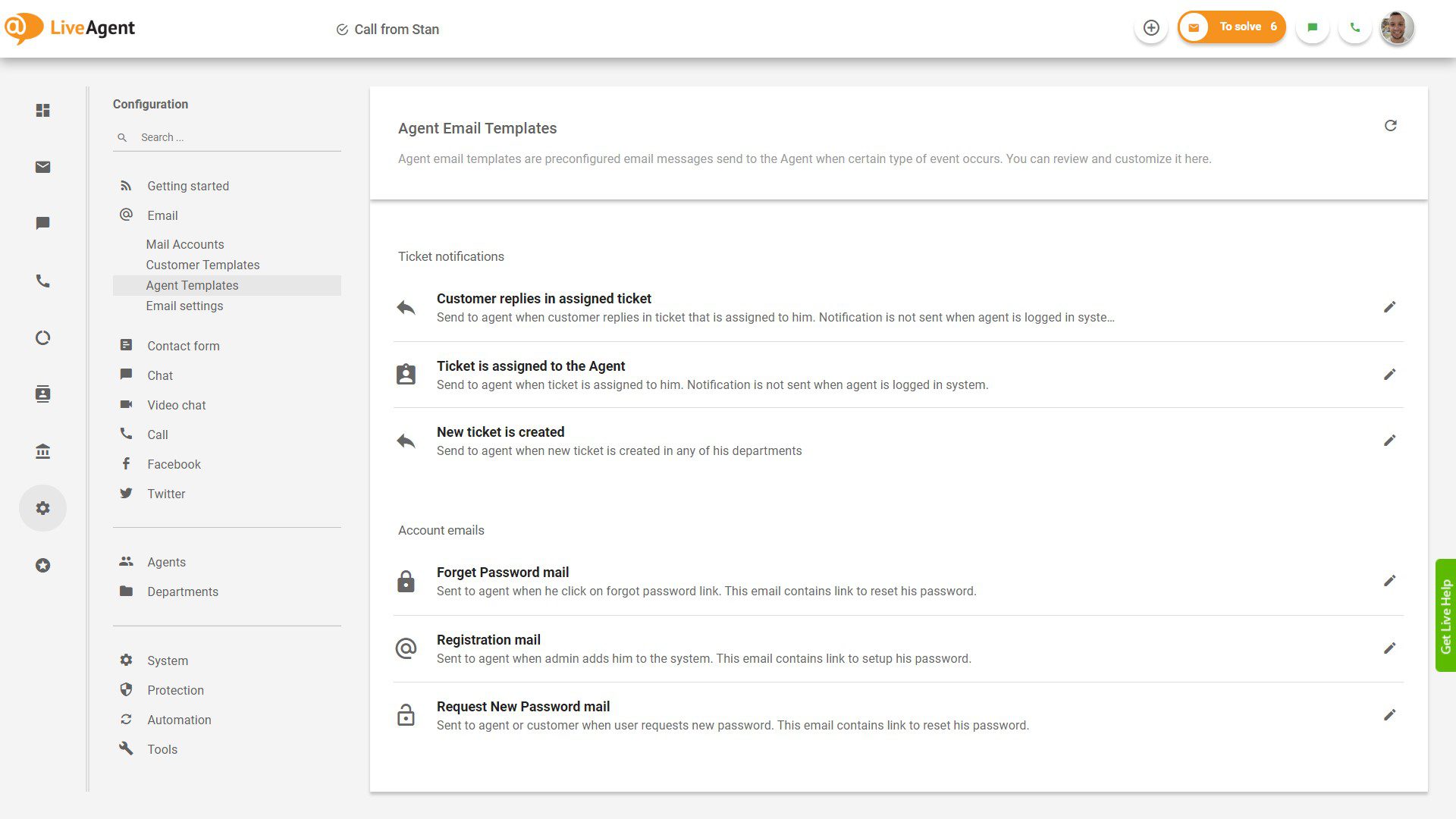 Uložte šablony e-mailů a nasaďte je jediným kliknutím v řídicím panelu LiveAgent