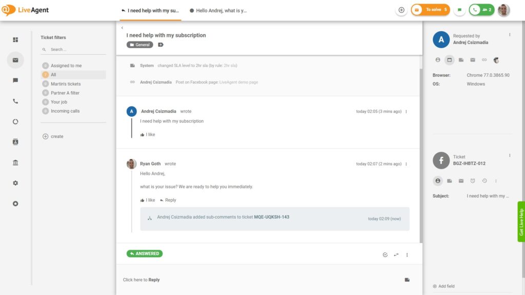 Odpovídejte na komentáře na Facebooku přímo z LiveAgent