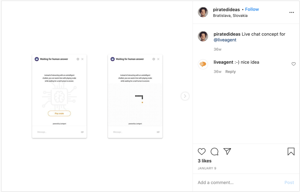 Zmínka v komentáři na Instagramu