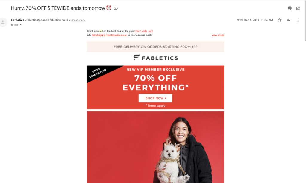 Fabletics poslední šance email