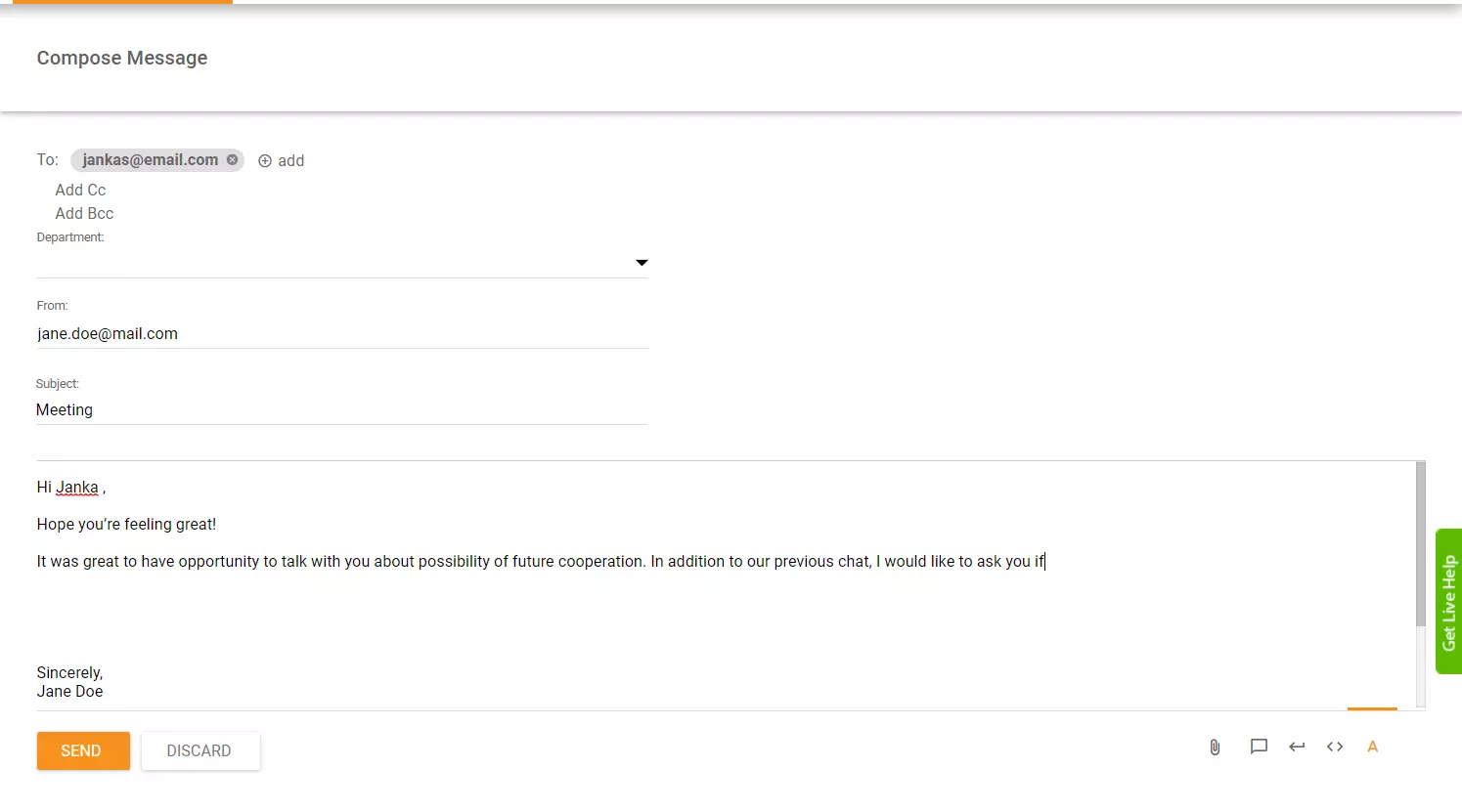 Příklad zahájení e-mailu