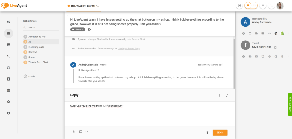 Odpovídání na zprávy Facebook Messenger z LiveAgent