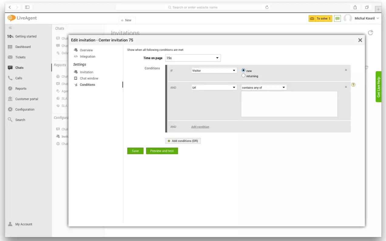 Nastavení proaktivních triggerů v LiveAgent