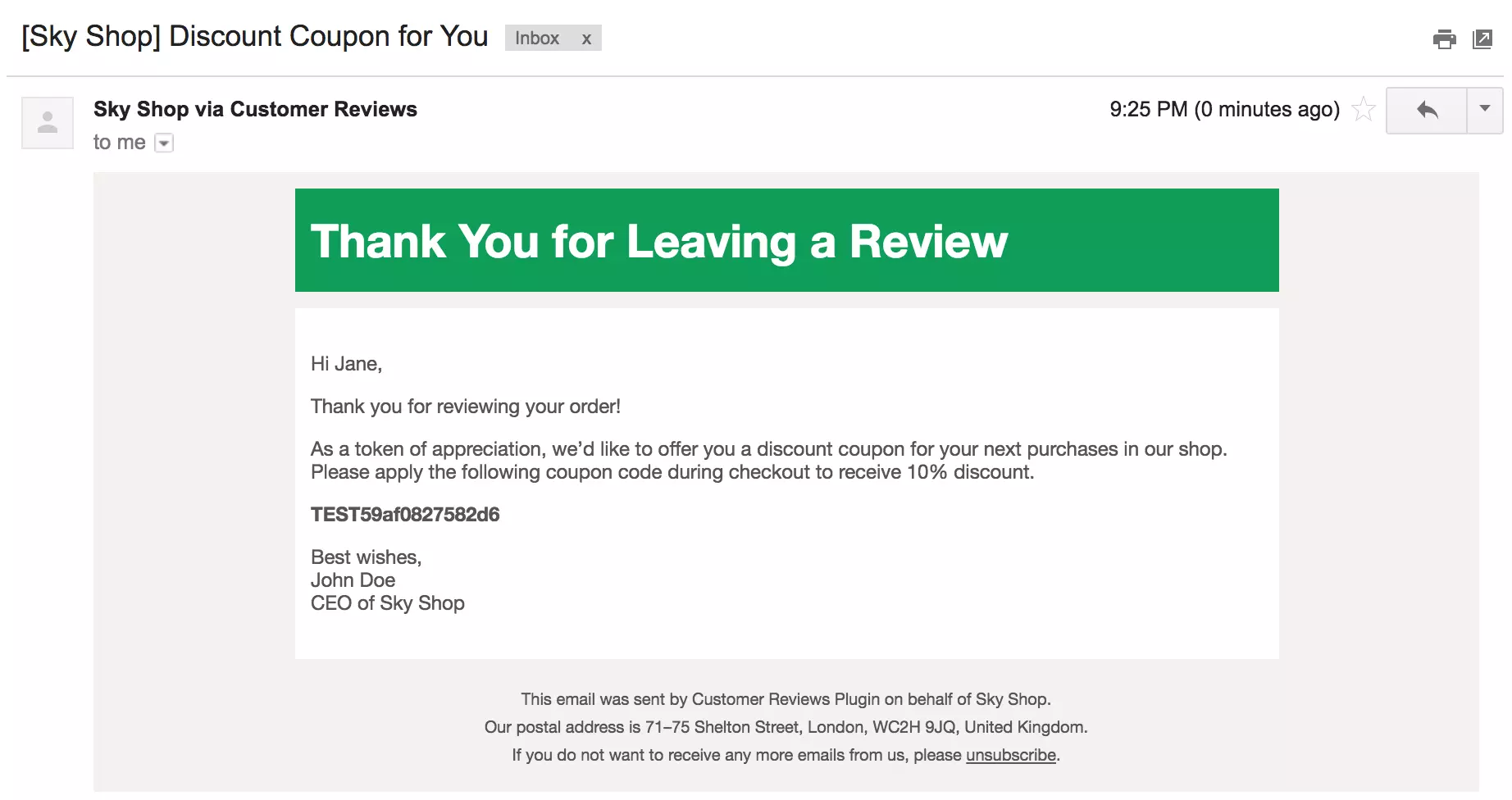 Příklad slevy za recenzi