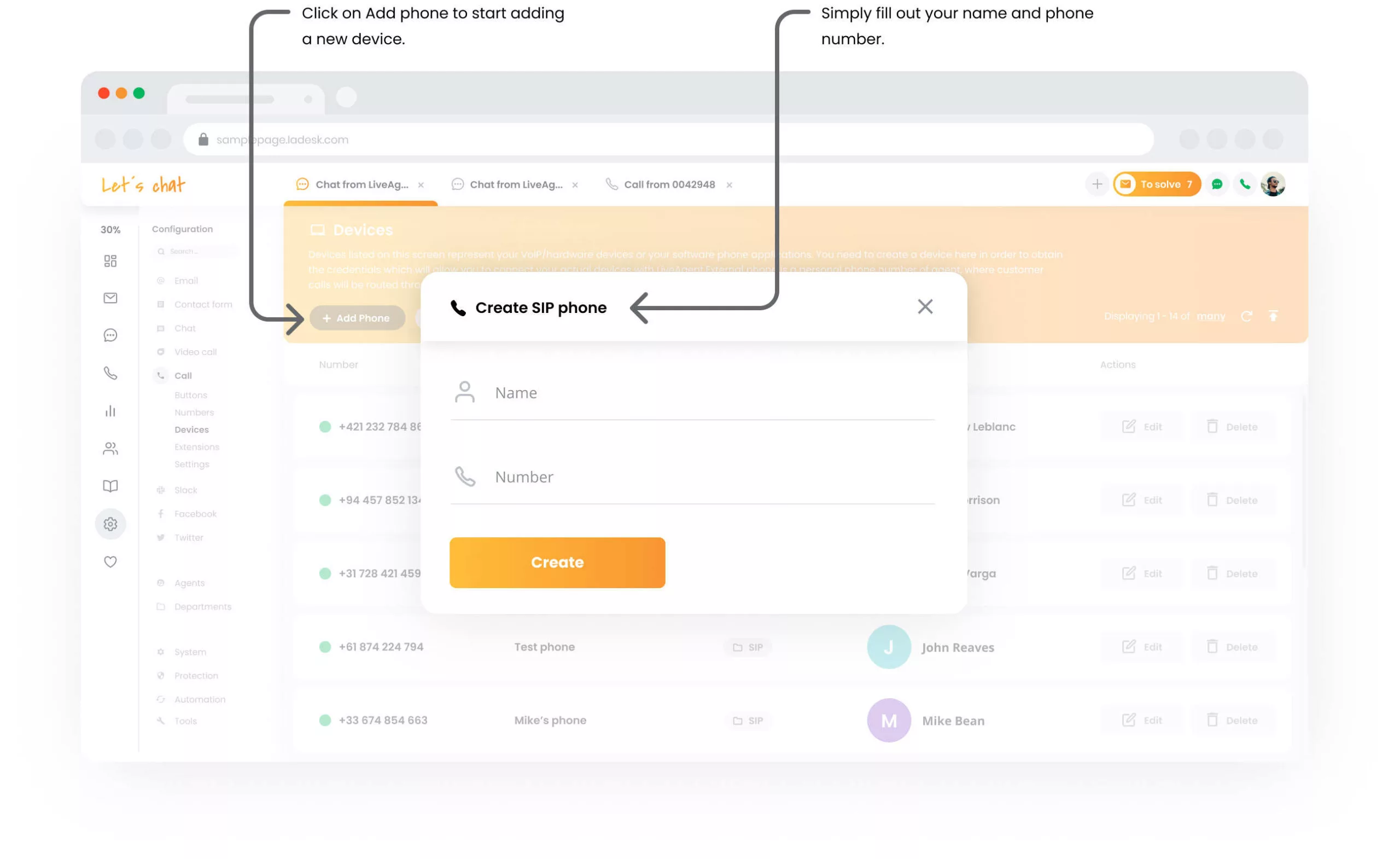 Zařízení pro volání LiveAgent
