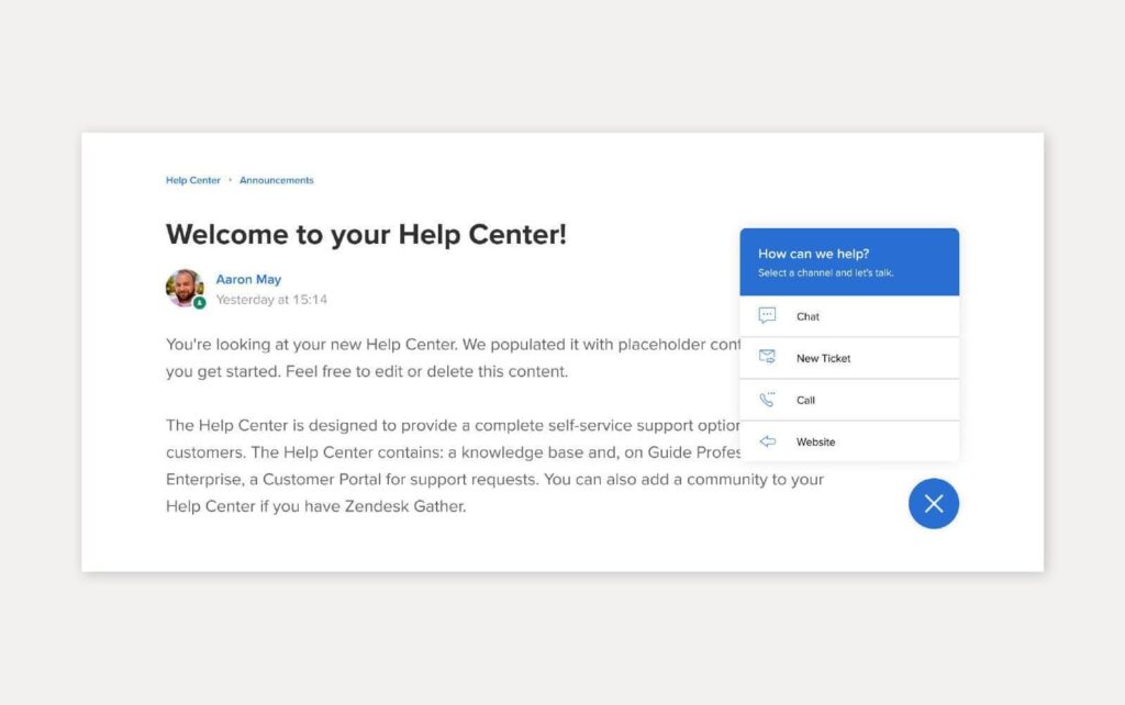 Příklad řešení správy znalostí pomocí Zendesk